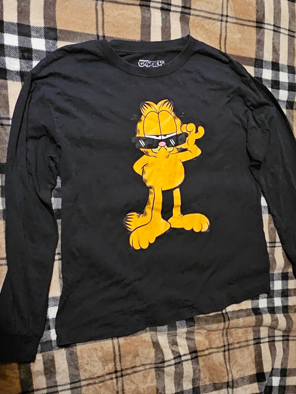 Garfield Black Long-Sleeve Graphic Tee - Black Plus 1X